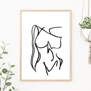 Abstract Minimalist Female Form Nude Line Art Drawing Etsy