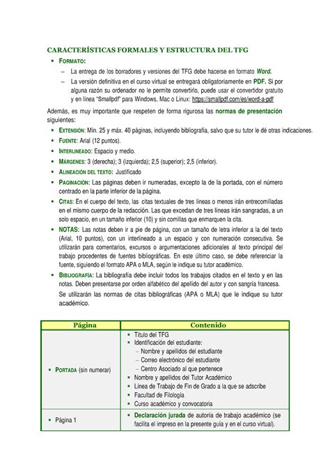 Formato Y Estructura Del Tfg CaracterÕsticas Formales Y Estructura Del Tfg Formato La Entrega