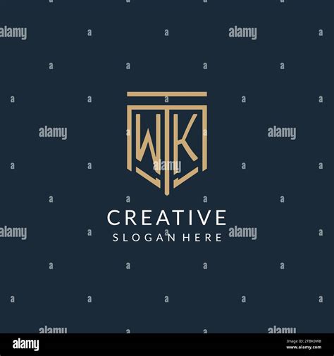 Initial Wk Shield Logo Monoline Style Modern And Luxury Monogram Logo