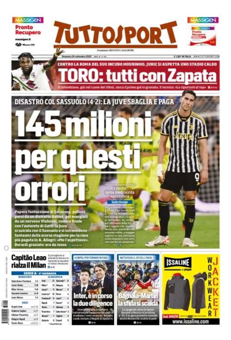 Todays Papers Juve Horror Show Leao And Thats It Inter Escape