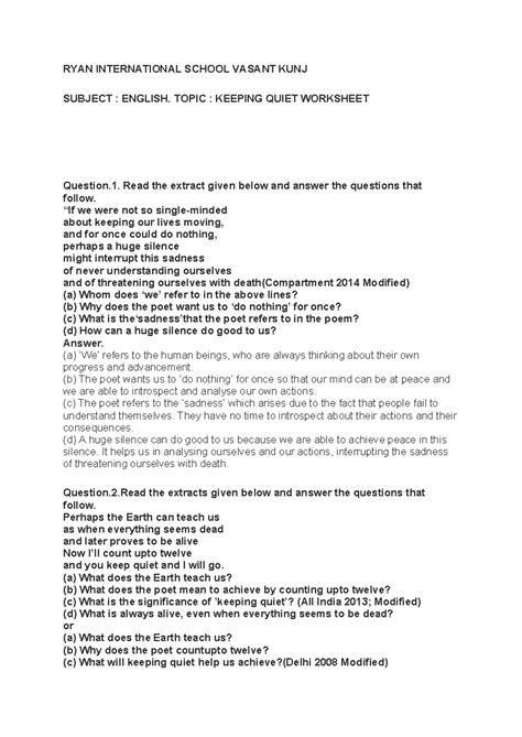 Keeping Quiet Class 12 Question Answer 2