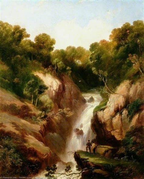 Artwork Replica Landscape With Waterfall By Edward Train