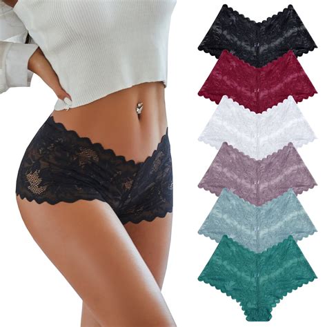 FINETOO 6 Pack Cotton Lace Underwear For Women Invisible Briefs With