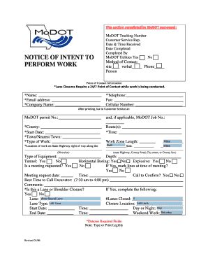 Fillable Online Modot Notice Of Intent To Perform Work Process MODOT