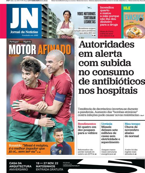 Capa Jornal de Notícias 18 novembro 2022 capasjornais pt