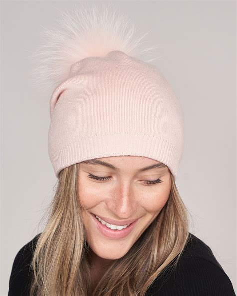 Lyric Pink Knit Beanie With Fur Pom Pom