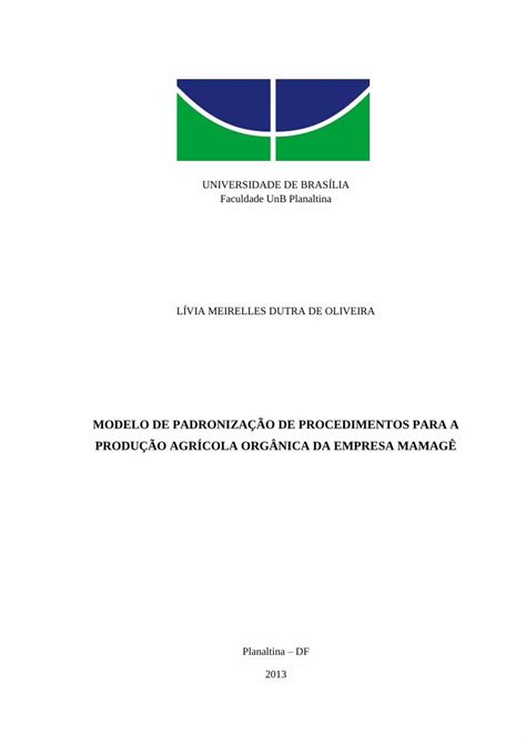 Pdf Modelo De Padroniza O De Procedimentos Para A Bdm Unb Br