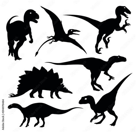 Set Of Dinosaurs Silhouette Vector Illustrations Black Cut File