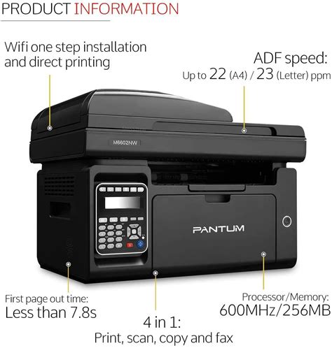 Pantum All In One Wireless Laser Printer With Print Copy Fax Scan Adf