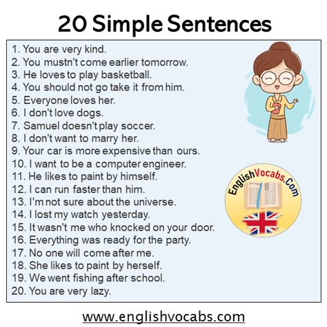 20 Simple Sentences Examples - English Vocabs