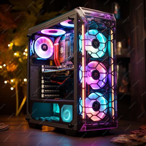 Premium AI Image | Gaming computer setup rgb lighting and curved ...