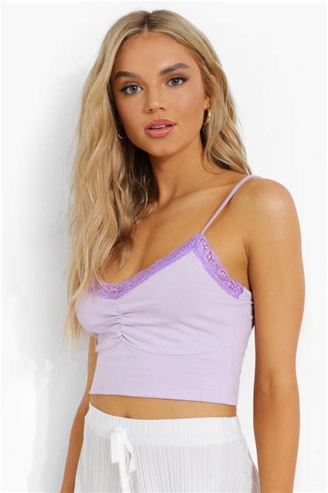 Womens Purple Lace Trim Cami Top Boohoo Uk