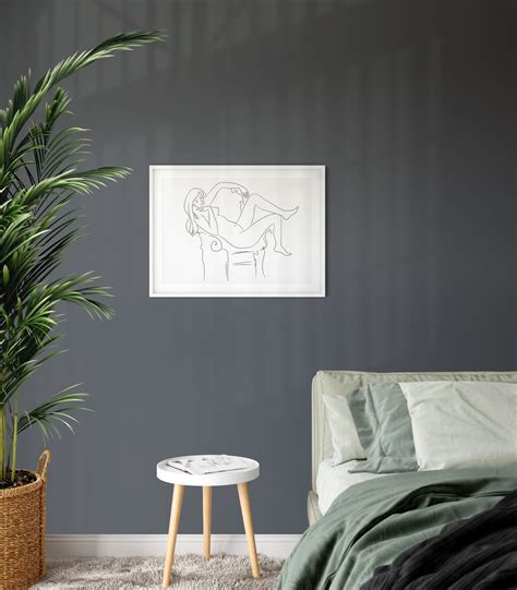 Fine Art Nude Print Woman Line Drawing Full Frontal Nudity Fine Art Nude Print Instant