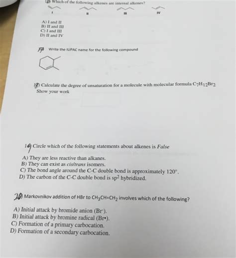 Solved Lb Which Of The Following Alkenes Are Internal Chegg