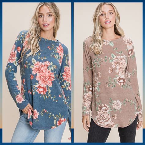 Brushed Knit Floral Long Sleeve Top 6th Street Fashions And Footwear