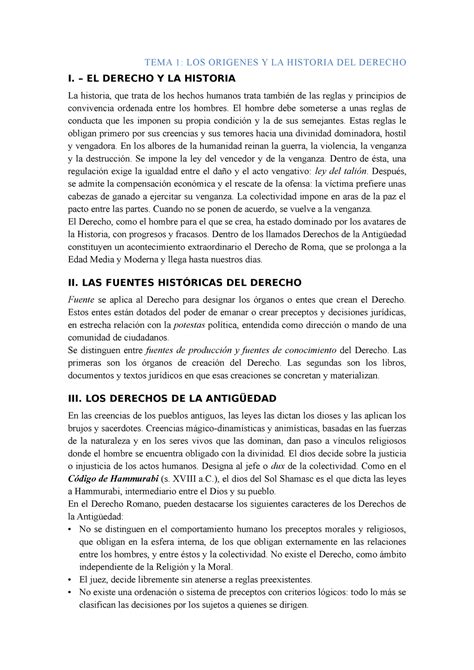 T 1 Los Origenes Y La Historia Del Derecho TEMA 1 LOS ORIGENES Y