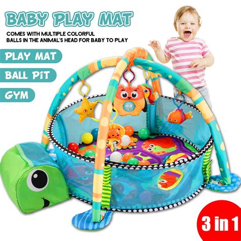 3 In 1 Baby Gym Play Mat Activity Game Play Crawling Mat With 4 Hanging