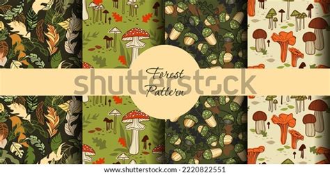 Collection Seamless Autumn Forest Patterns Leaves Stock Vector (Royalty ...