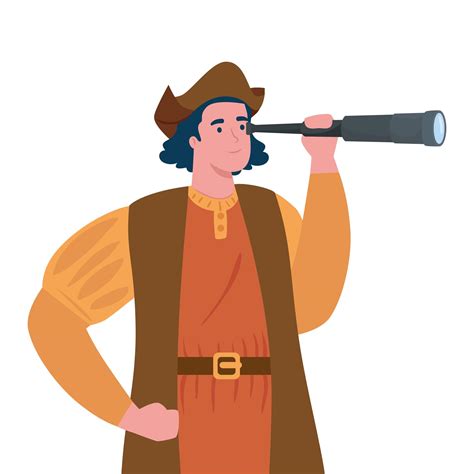 Christopher Columbus Cartoon With Telescope Vector Design 1904294