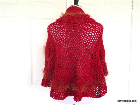 Large Red Circle Shrug Hand Crochet Layering Sweater Designer Knitwe Pzm Designs