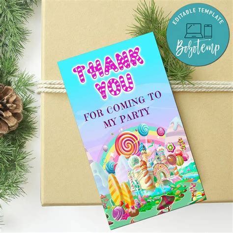 Candyland Birthday Thank You Tag Customizable Template Bobotemp