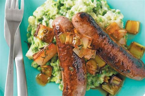 Sausages With Caramelised Leek Mashed Peas