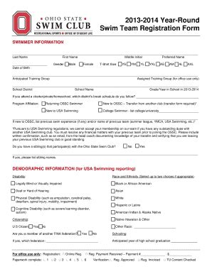 Fillable Online Year Round Swim Team Registration Form