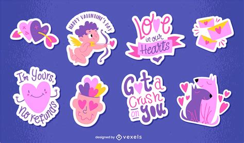 Cute Valentines Day Stickers Flat Set Vector Download