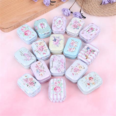 Mini Flower Tin Trinket Jewelry Coin Box Tinplate Storage Case Small