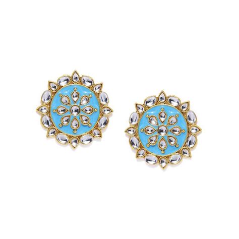 Buy Zaveri Pearls Enamelling Turquoise Blue Kundan Circular Stud