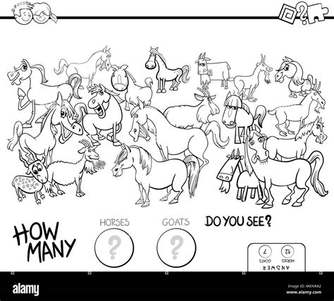 Black And White Cartoon Illustration Of Educational Counting Game For