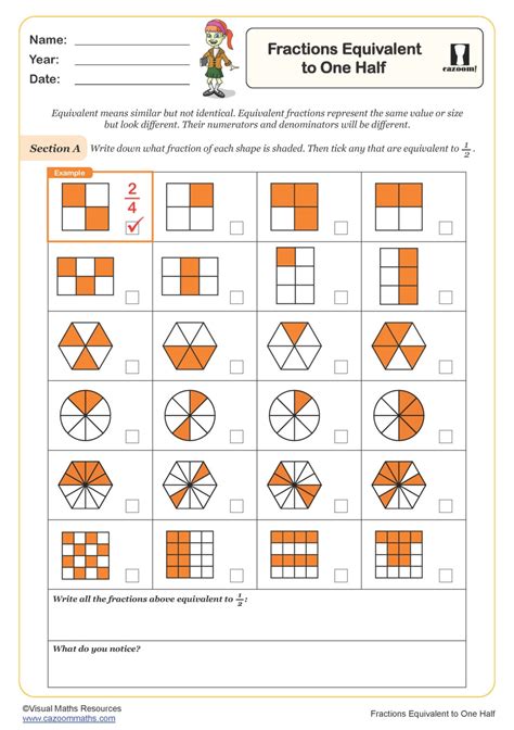 Fractions Equivalent To One Half Worksheet Pdf Printable Number Worksheets