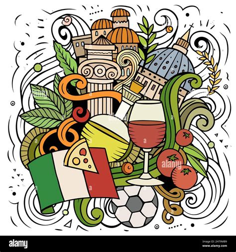 Italy Cartoon Vector Doodle Illustration Colorful Detailed Composition