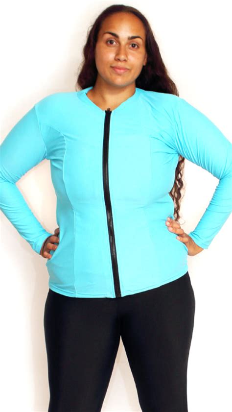 Plus Size Zip Up Rash Guard Blue Oceanroadswimwear