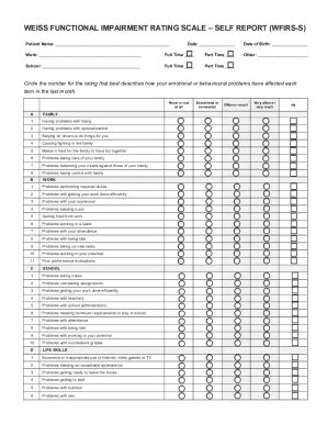 Fillable Online Weiss Functional Impairment Rating Scale Self Report