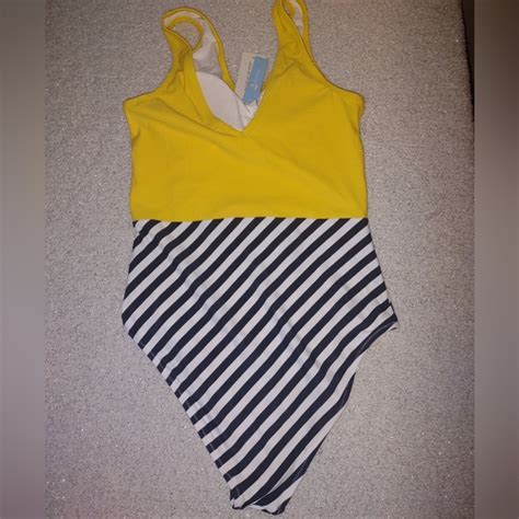 Cupshe Swim Cupshe Womens Yellow V Neck And Striped Bottom One