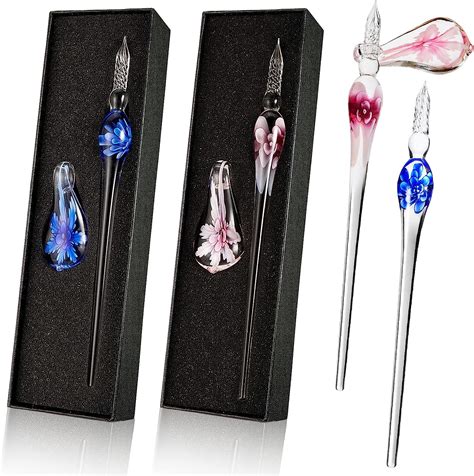 2 Pieces Handmade Glass Dip Pens Flower Crystal Glass Pen Vintage Dip