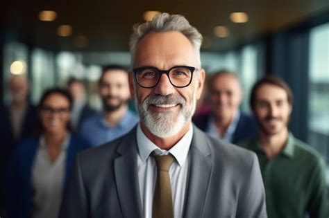 Un Hombre De Traje Con Gafas Y Un Grupo De Personas En El Fondo Foto