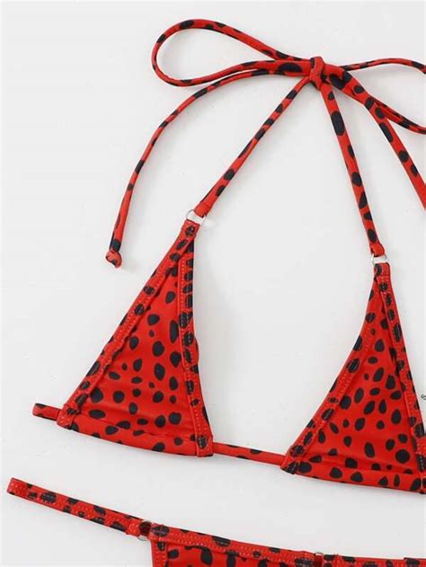 Shein Swim Vcay Dalmatian Bikini Set Halter Micro Triangle Bra G