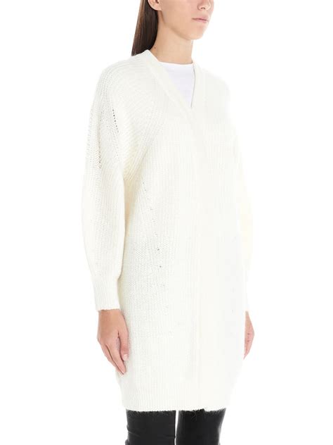 Pinko Oversized Ribbed Cardigan In White Modesens