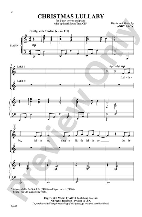 Christmas Lullaby 2 Part Choral Octavo Andy Beck Digital Sheet