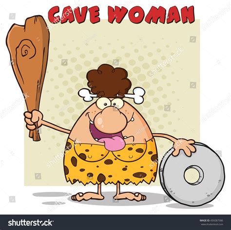 Happy Brunette Cave Woman Cartoon Mascot Stock Vector Royalty Free