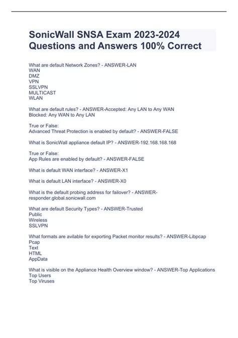 SONICWALL SNSA CERTIFICATION EXAMS BUNDLE – 2023/2024 QUESTIONS AND