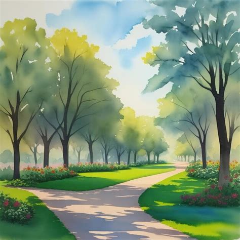 Premium AI Image | Watercolor painting of a park