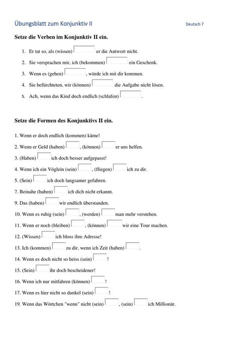 Übungsblatt zum Konjunktiv II Unterrichtsmaterial in den Fächern DaZ