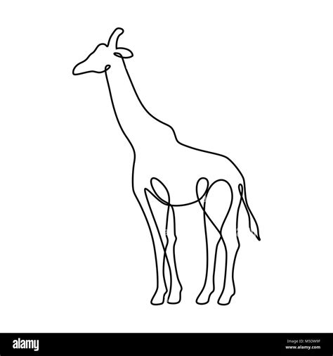 Endless Line Art Illustration Of Giraffe Continuous Black Outline