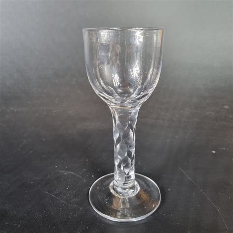 Antique 18th Century Wine Cordial Glass With Facet Cut Stem 13cm High — Wheeler Antiques