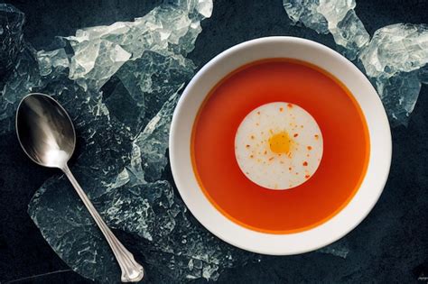 Deliciosa Sopa De Tomate Con Huevo Fresco Foto Premium