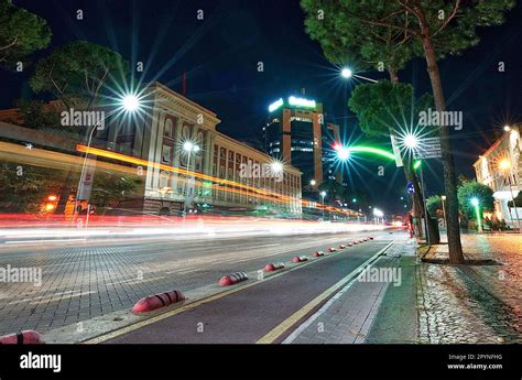 Tirana At Night The Capital City Of Albania Stock Photo Alamy