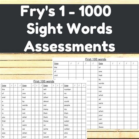 Fry S Complete Sight Words Assessment Sheets Words 1 1000